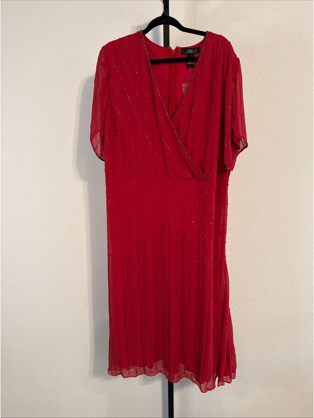 NWT Midnight Velvet Beaded Formal Dinner Date V-Neck Dress Flutter Sleeves 20W